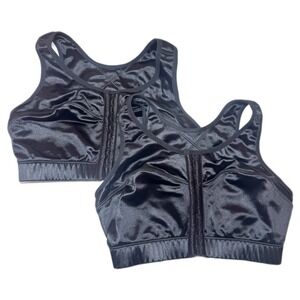 (2) ENELL NL100 Women's High-Impact Front Hook Satin Wirefree Sports Bra Size 1